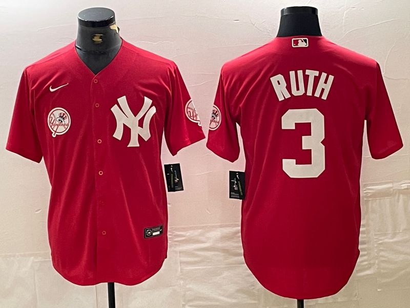 Men New York Yankees #3 Ruth Red joint name Nike 2024 MLB Jersey style 3->new york yankees->MLB Jersey